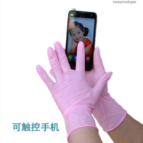 

pink lined gloves vinyl household flock rubber disposable fresshipping