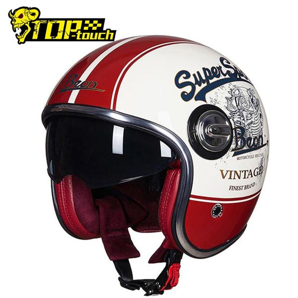 

beon motorcycle helmet men motorbike vintage casco moto helmet 3/4 open face capacete scooter motocross with double visor