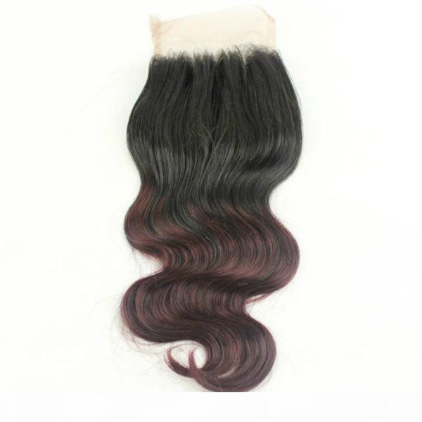 

ombre 99j brazilian hair body wave closures 4x4" t1b 99j brazilian body wave lace closure 1 piece, Black;brown