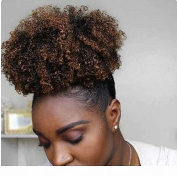 

chic brown human hair ponytail for black women afro kinky curly drawstring ponytail human hair 120g 12inch clip in pony tail hair extensions