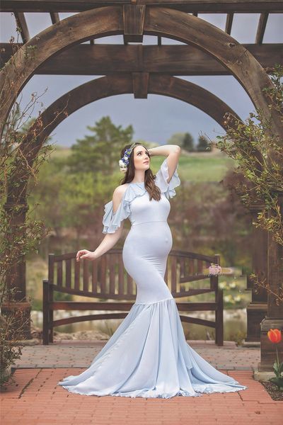 

ruffles off shoulder maternity shoot dress long pregnancy pgraphy dress new elegence maxi gown p prop for pregnant women, White