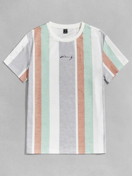 

men block striped & letter graphic tee p74e#, White;black