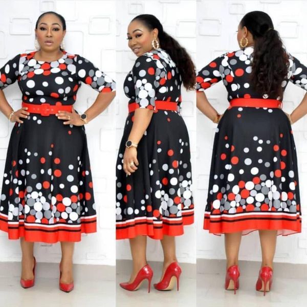 

ethnic clothing autumn summer elegent africa style dress long women printing polyester plus size l-3xl dot print mid calf festival1, Red