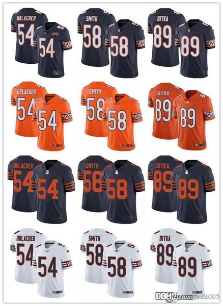 

mens womens youth chicago bears 54 brian urlacher 89 mike ditka 58 roquan smith 100th season alternate custom football jerseys, Black;red