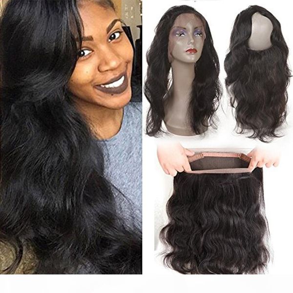 

brazilian body wave hair 360 lace frontal part with baby hair natural black frontal band closure bleached knots unprocessed human hair, Black;brown