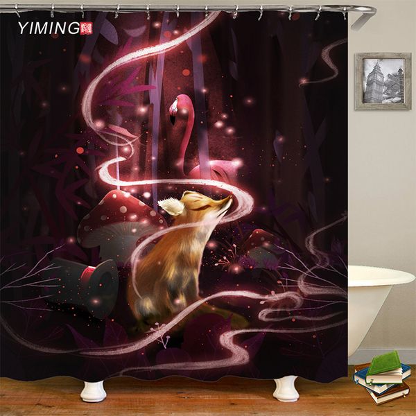 

200x180cm bathroom waterproof shower curtain cute animal fox printing polyester home decoration curtain with hook