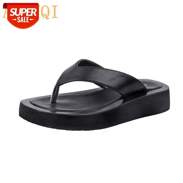 

aiyuqi women's slippers outdoor 2020 summer new genuine leather flip-flops women anti-skid trend pinch beach slides ladies #rr8b, Black