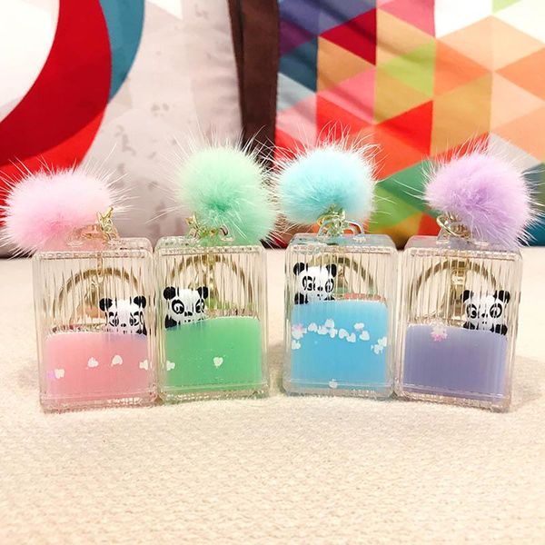 

keychains 2021 floating cute panda fur ball keychain moving quicksand women girl bag jewelry key ring car pendant gifts, Silver
