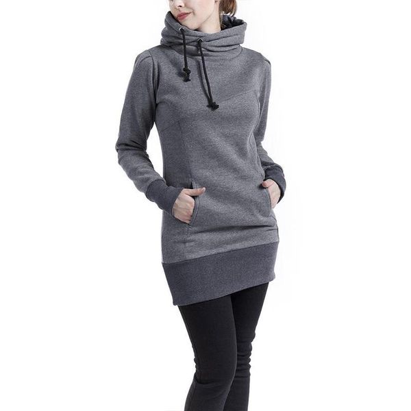 

women casual long-sleeved pocket drawstring solid color hooded sweatshirt hoodie ladies casual travel blouse pullover, Black