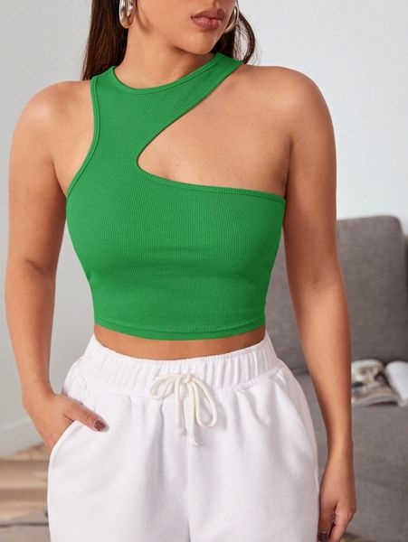 

asymmetrical shoulder crop o3u9#, White