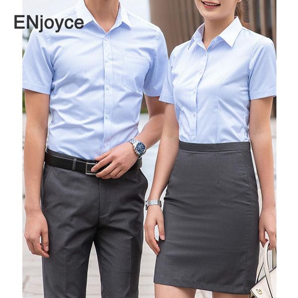 

women's blouses & shirts summer women/men short sleeve blouse workwear bussiness professional el office ladies uniform plus size 5xl, White