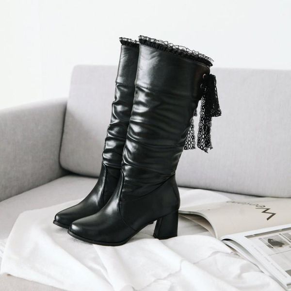 

big size boots women woman winter boots women shoes botas lace with fold sleeve after lacing1, Black