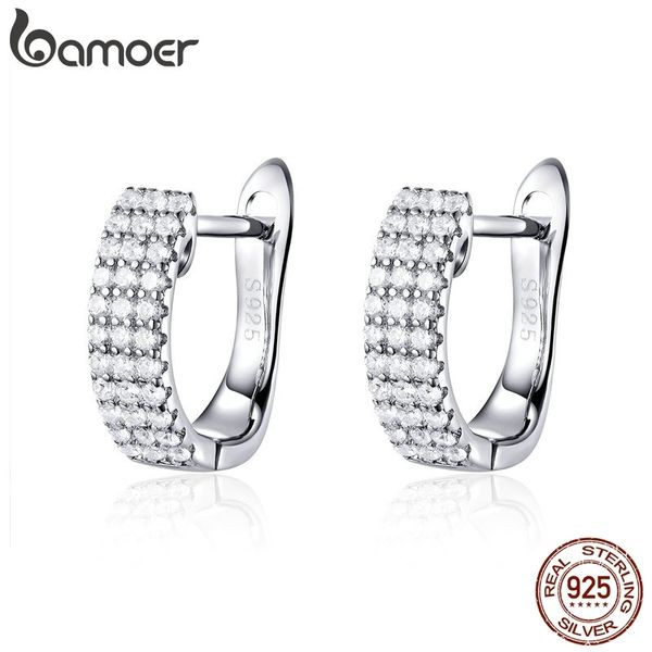

bamoer classic new 925 sterling silver shining clear cz cubic zircon stud earrings for women wedding jewelry sce560 200923, Golden;silver