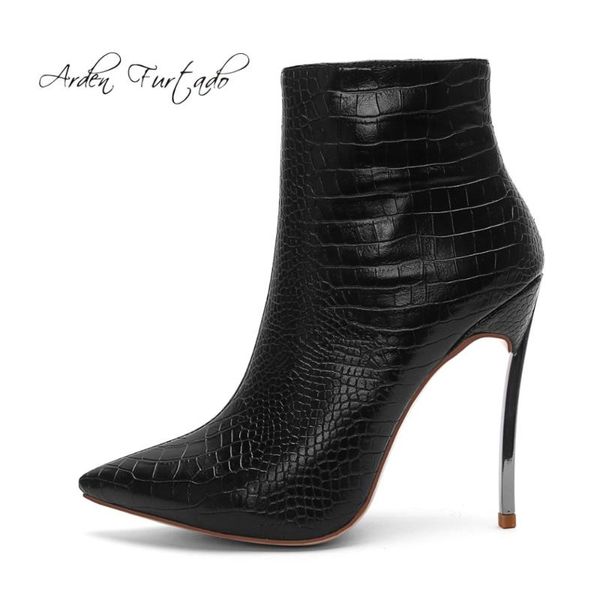 

arden furtado 2021 spring autumn fashion high heels 12cm burgundy stilettos pointed toe ankle boots fashion shoes big size 43, Black
