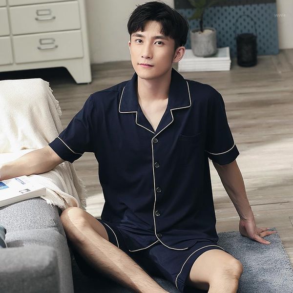 

summer short pajamas for men 2pcs short sleeves sleepwear men soft navy nightwear pjs 2020 night pijamas homme plus size l-4xl1, Black;brown