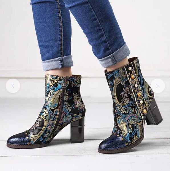 

woman shoes unique style retro design fashion pu leather boots casual high heels ladies zapatos para mujer hd027, Black