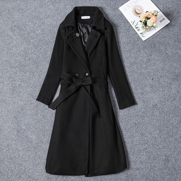 

autumn winter coats and jackets women 2020 wool coat warm korean lady belt elegant vintage long outerwear female black jacketx1020