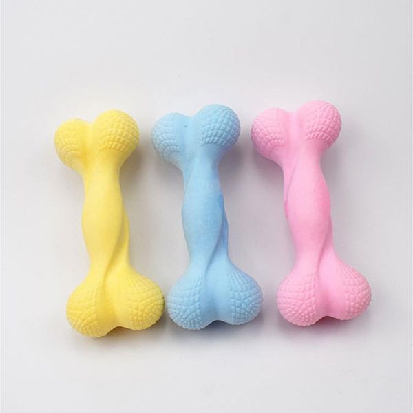 

funny pets dog puppy cat boneteeth toy tpr chew dogs play fetching squeak toys pet supplies puppy bone teeth toy