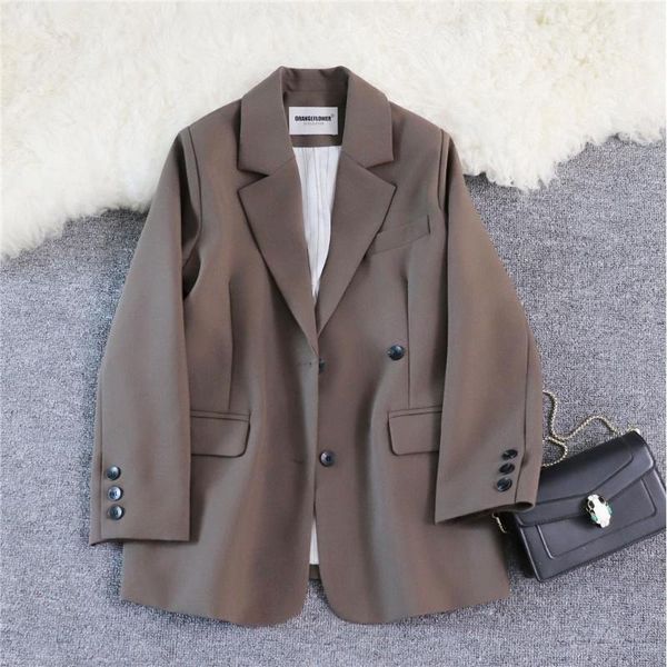 

peonfly women fashion office ladies double breasted blazers coat vintage long sleeve pockets loose female outerwear chic 1, White;black