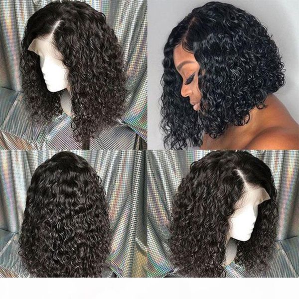 

human hair full lace wigs deep curly with baby hair short bob cut virgin brazilian hair deep wave lace front wig for women, Black;brown