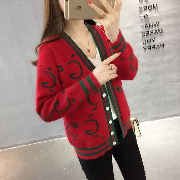

korean knitted loose short cardigan letter jacquard small fragrance v-neck versatile sweatercoat sweatershow thin sweater coat woman, White;black