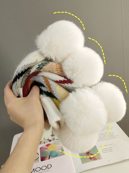 

vh0o cap rainbow gradient knit hat elastic warm women ear muffs korean beanie cap fashion fashion outdoor travel ski fashion tta1683, Brown;gray