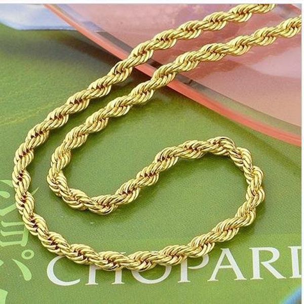 

rope chain link 18k yellow gold filled twisted womens mens necklace chain 23.6",4mm, Silver