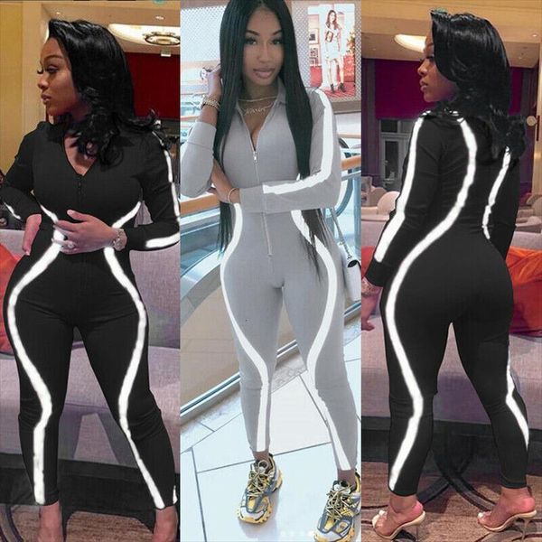 

xxl high street tracksuit women long sleeve zip v neck slim cool girl bodycon jumpsuit bodysuit party clubwear s 2xl clothing, Black;white