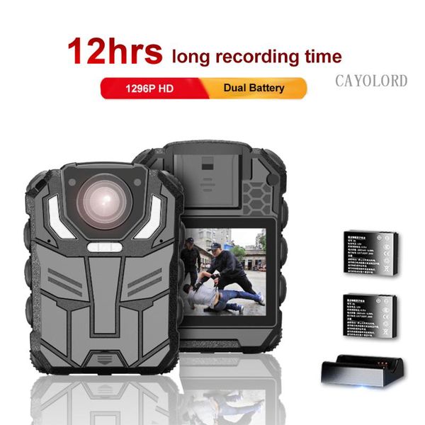 

camcorders 1296p uhd body camera 2 inch display, night vision, dual battery worn with dock charger,
