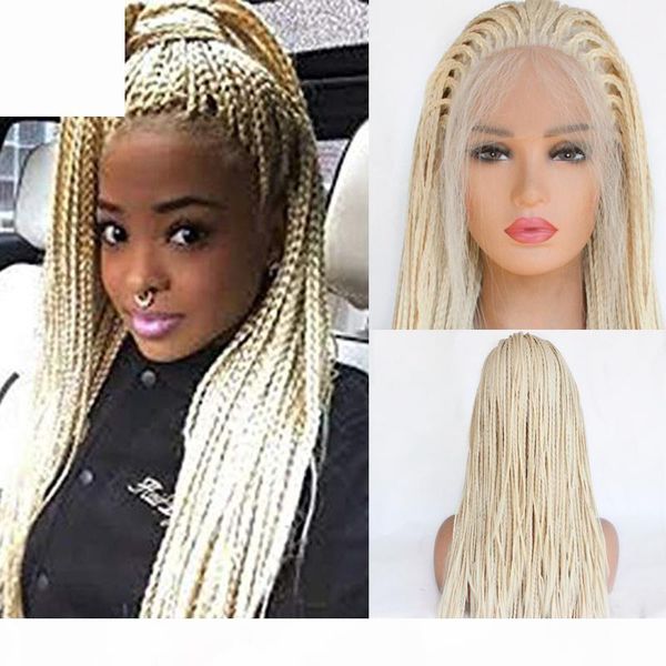 

#613 blonde braided lace front wig half hand tied synthethic hair heat resistant hair braided wigs with baby hair for black women