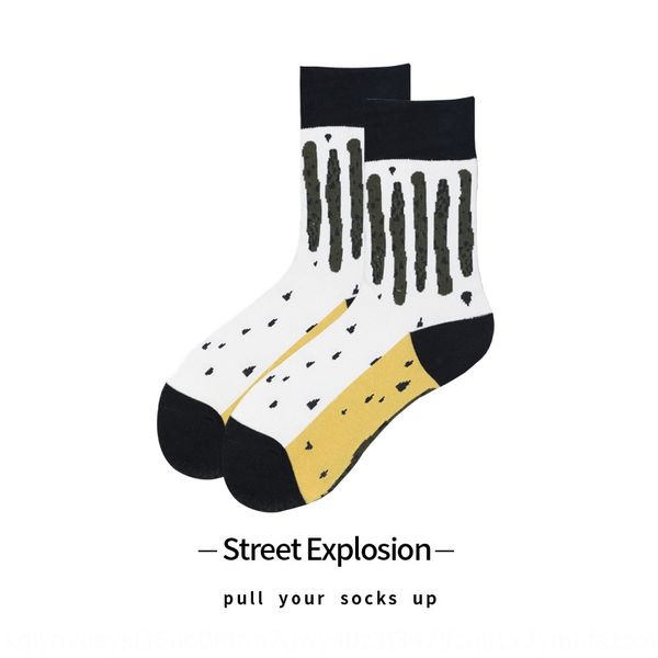 

couple style men's and women's medium socks medium tube striped artistic sense art fashion street skateboarding socks oitbt, Black