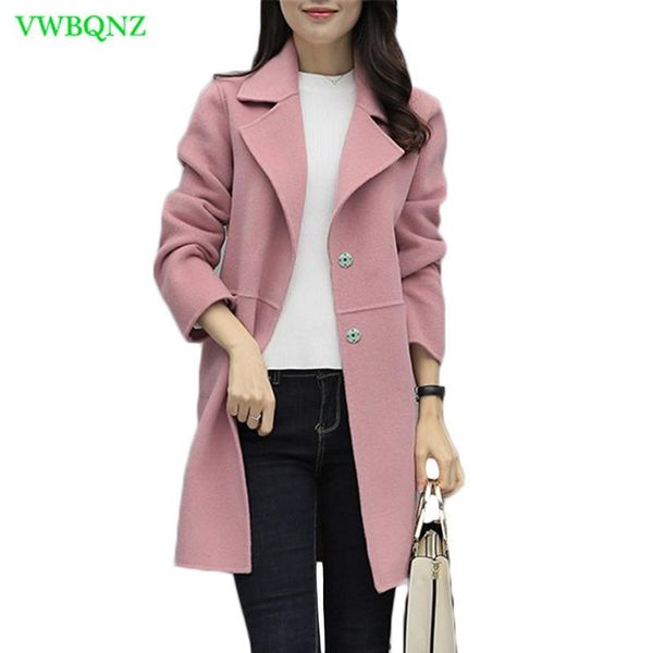 

women's wool & blends woolen coat female long korean 2021 spring autumn wild slim windbreaker coats women splice single-breasted a426, Black