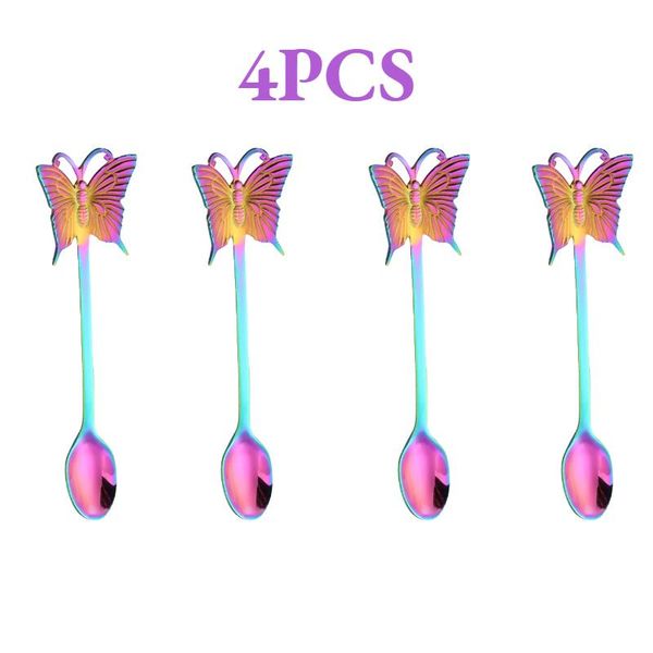 

4pcs new butterfly tea spoon and fork creative bar tableware stainless steel dessert coffee spoon christmas gift h jllley