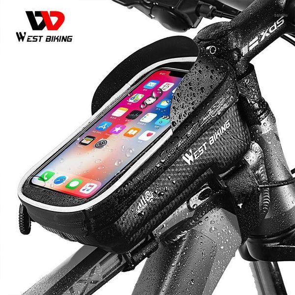 

west biking bicycle bag front frame mtb bike bag waterproof touch screen tube 6-7.2 inch phone case cycling accessories1