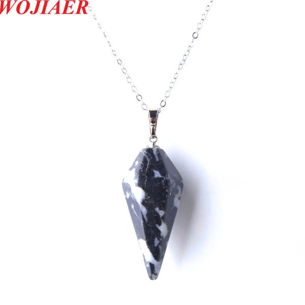 

wojiaer hexagonal pendant necklace natural jasper gem stone reiki chakra dangle beads jewelry z9085, Silver