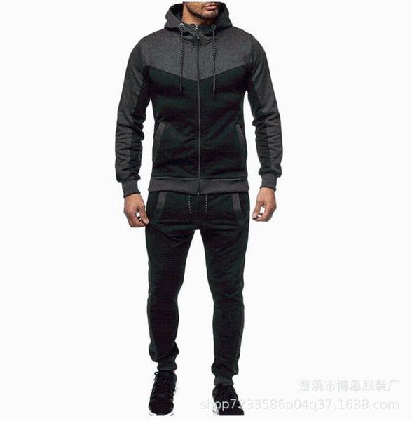 

mens hooded tracksuits suits and color matching casual sports suit cardigan set fall winter 2021 men sweatshirt clothing jkhv, Gray