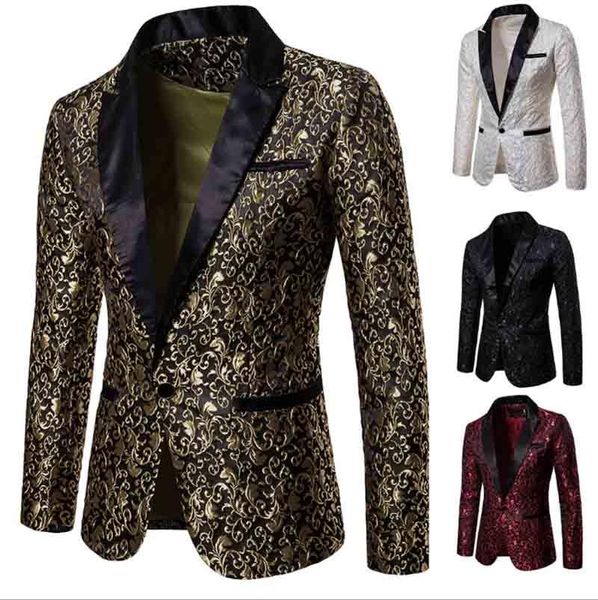 

men's lapel suit single button blazers jacquard suit jacket red white black golden coat jacket for men plus size xxl
