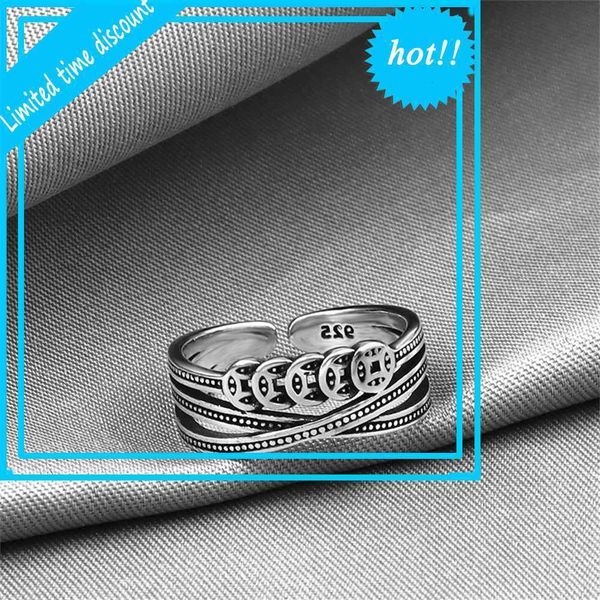 

trendy new old thai silver simple bronze gold coin couple ring, Golden;silver