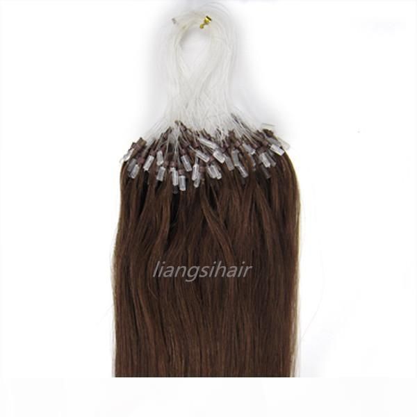

brazilian hair bundles 16"-26" 100s 4# medium brown loop micro ring hair extensions straight brazilian peruvian indian malaysian h, Black