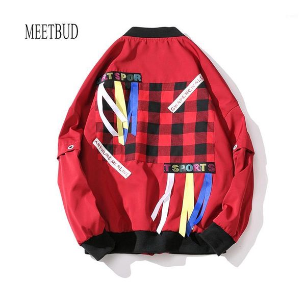 Jackets masculinos Meebbud Brand Spring Autumn Men Jacket Character casual com a decoração de tamanho grande moda preta Red Lattice Meet6541