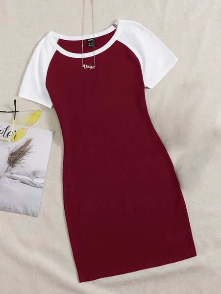 

colorblock raglan sleeve bodycon dress i7db#, Black;gray