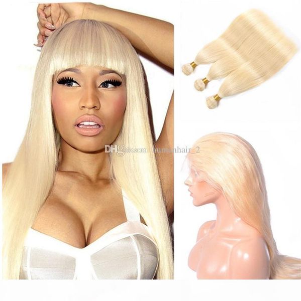

peruvian virgin human hair 3 bundles with 360 lace frontal closure 613 bleached blonde silk straight with part 360 lace frontal closure, Black;brown