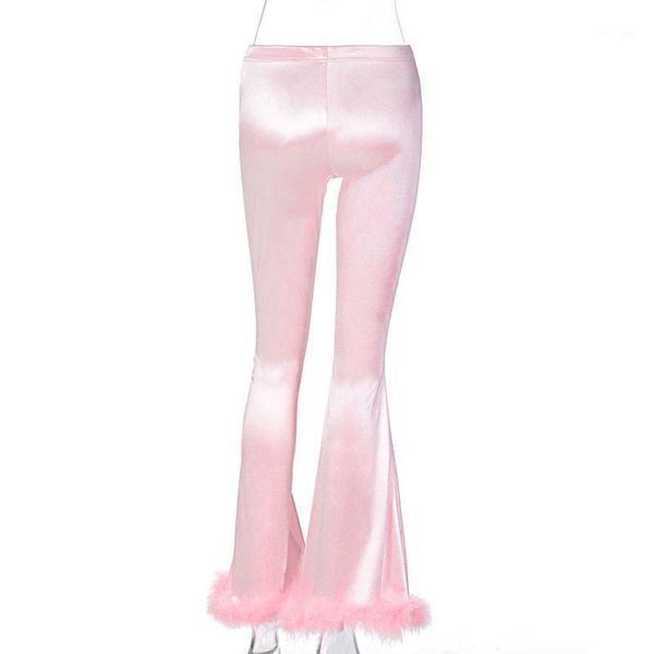

satin silky fur flare pants bell bottom 2020 winter fall women streetwear clothes trousers y2k fashion party clubwear pants1, Black;white