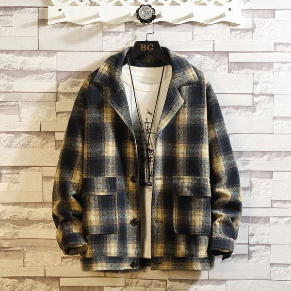 

2021 fashion spring autumn new casual plaid jacket mens japanese streetwear designer clothes plus oversize 5xl 6xl l8c8, Black