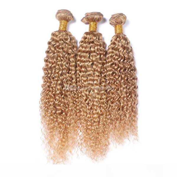 

honey blonde kinky curly hair extension #27 strawberry blonde afro kinky human hair weaves 3pcs lot fast shipping, Black;brown