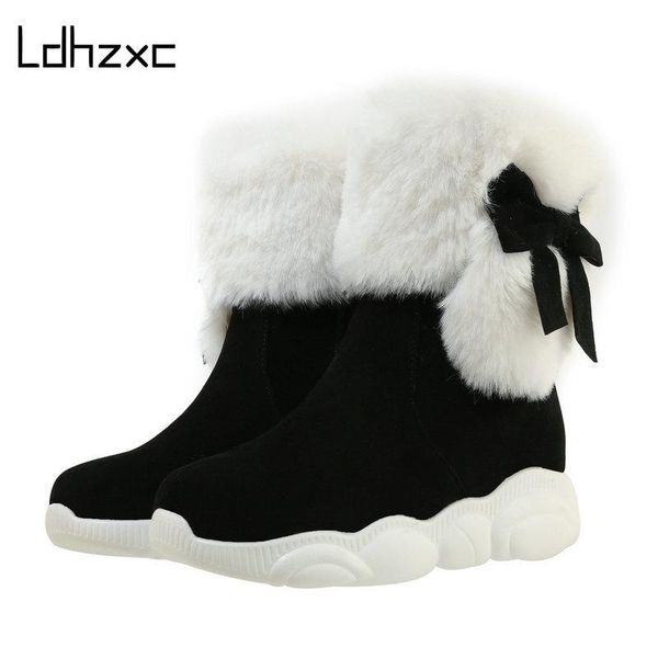 

ldhzxc plus size 33-46 new snow boots women wedges zipper ankle boots white black platform shoes warm fur winter female