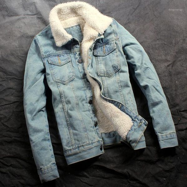 

winter men's cowboy jackets thick retro denim jacket warm cotton coat men jacket and coat trendy warm fleece denim jacket1, Black;brown