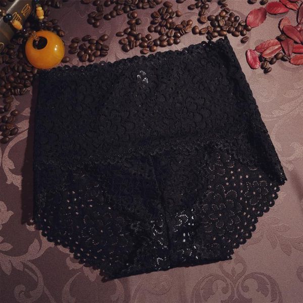 

women's panties women underwear briefs high waist full transparent lace floral seamless string plus size, Black;pink