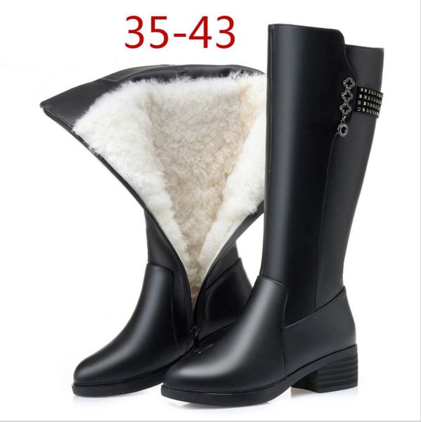 

cy399 women winter boots genuine leather female boots high-heeled women long boots wool lined warm snow lady fashion, Black