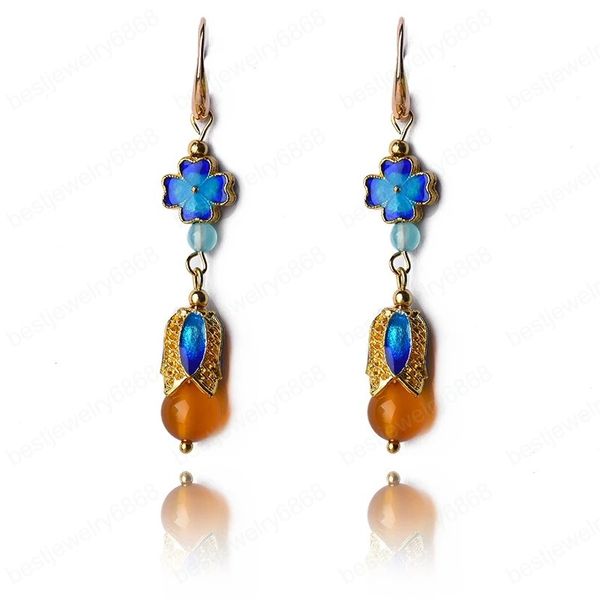 

original ethnic style earrings cloisonne court retro earrings simple fashion pendant earrings vintage jewelry for women and girl, Silver